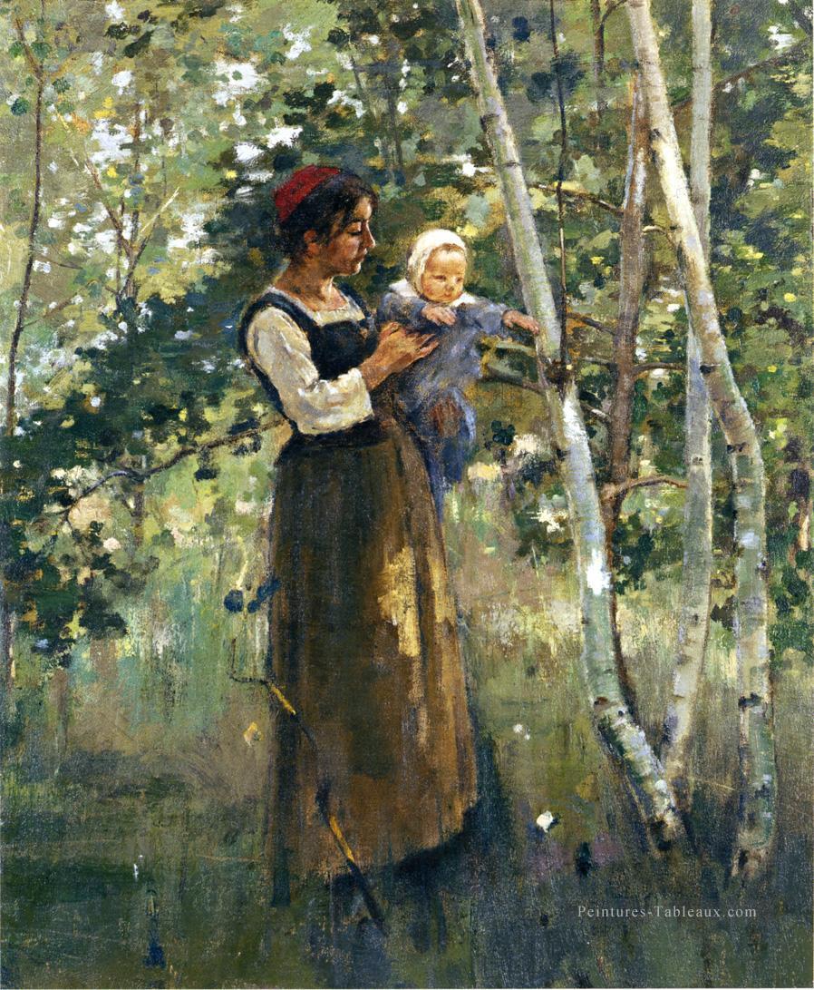 Mère et enfant au foyer Théodore Robinson Peintures à l'huile